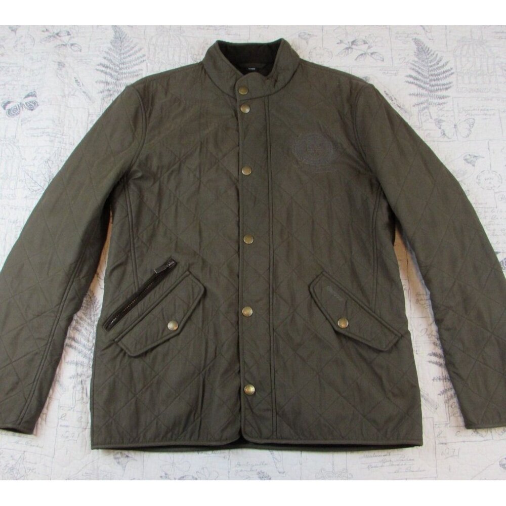 BARBOUR Green Jacket Men's  Padded Quilted Pockets Logo Polo Club size Large L